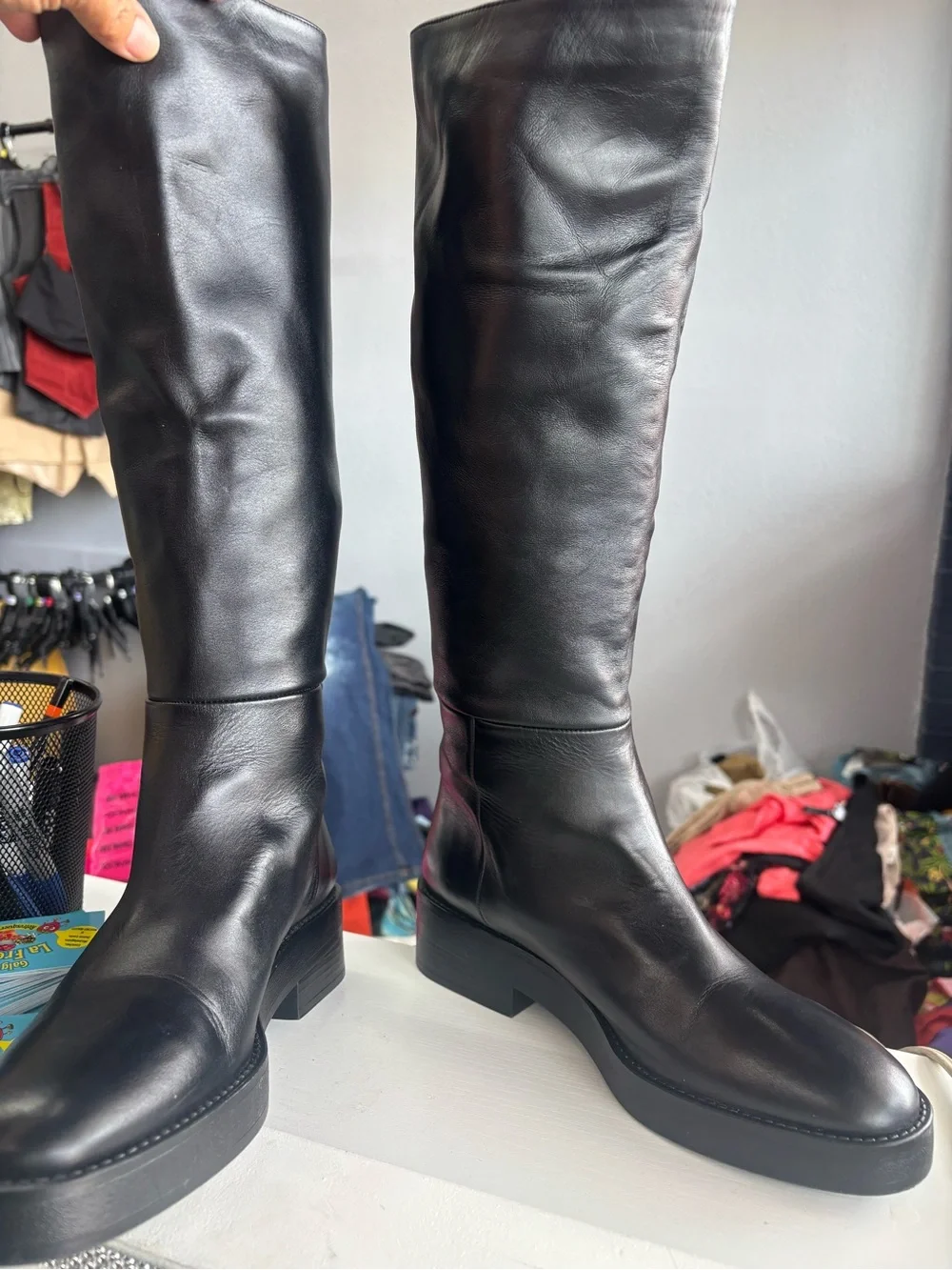 Zara Black Over-the-Knee Leather Boots